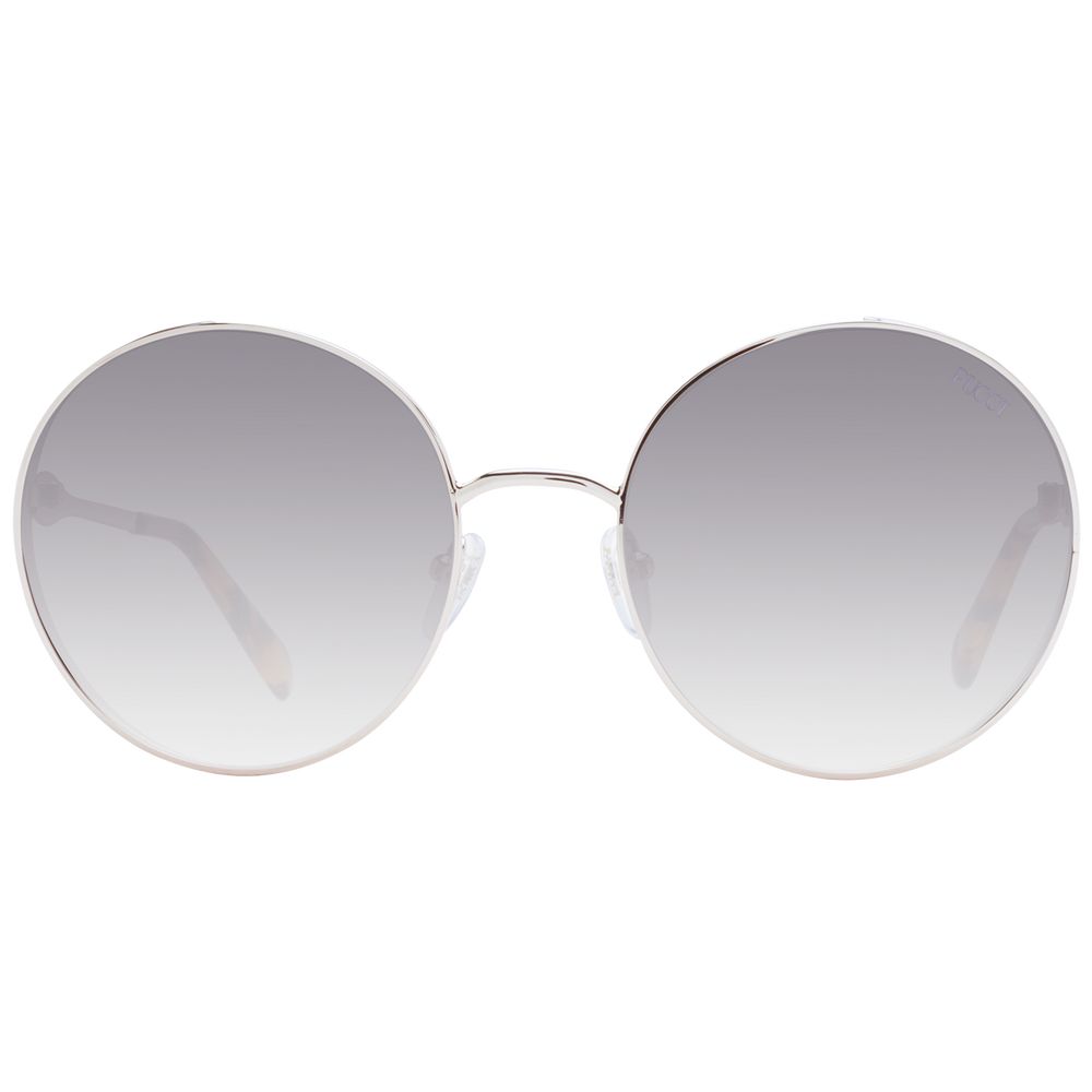 This Sunglasses by Emilio Pucci for women in metal rose-gold presents a sumptuous silhouette, showcasing a sumptuous full-rim round frame design in rose-gold coloured frame and high-performance gradient category-2-medium-tint lens.