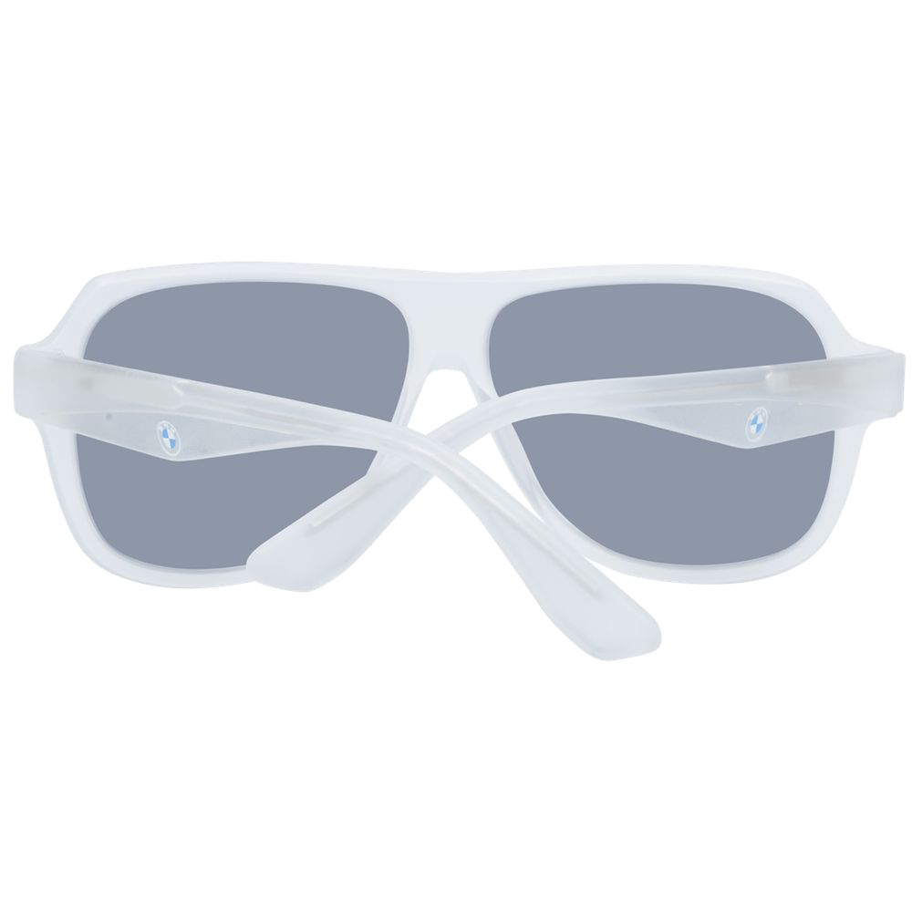 Sunglasses by BMW for men in plastic and white featuring an opulent aviator full-rim frame design with a sophisticated white coloured frame finish and high-performance mirrored category-3-dark-tint lens.
