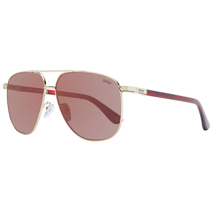 Sunglasses by BMW for men in metal gold features a sumptuous silhouette, showcasing a sumptuous aviator full-rim frame design in gold coloured frame with high-performance mirrored category-3-dark-tint lens.