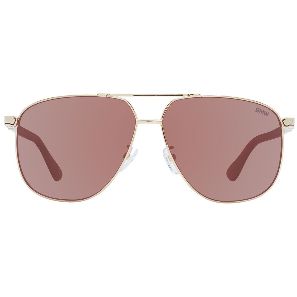 Sunglasses by BMW for men in metal gold showcases a ethereal silhouette, featuring gold coloured frame aviator full-rim frame design with mirrored category-3-dark-tint lens for a ethereal finish.