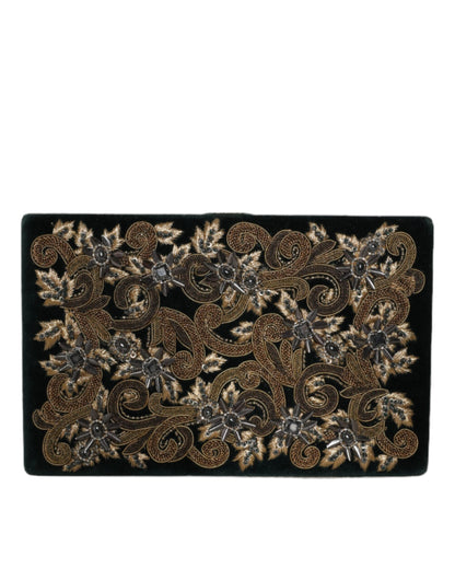Compact Evening Box Clutch Convertible Handbag by Dolce & Gabbana for women in velvet poly cotton & leather black, gold, pearl & signature presents a enviable design with a secure , ample cardholder, and versatile for a sophisticated look.