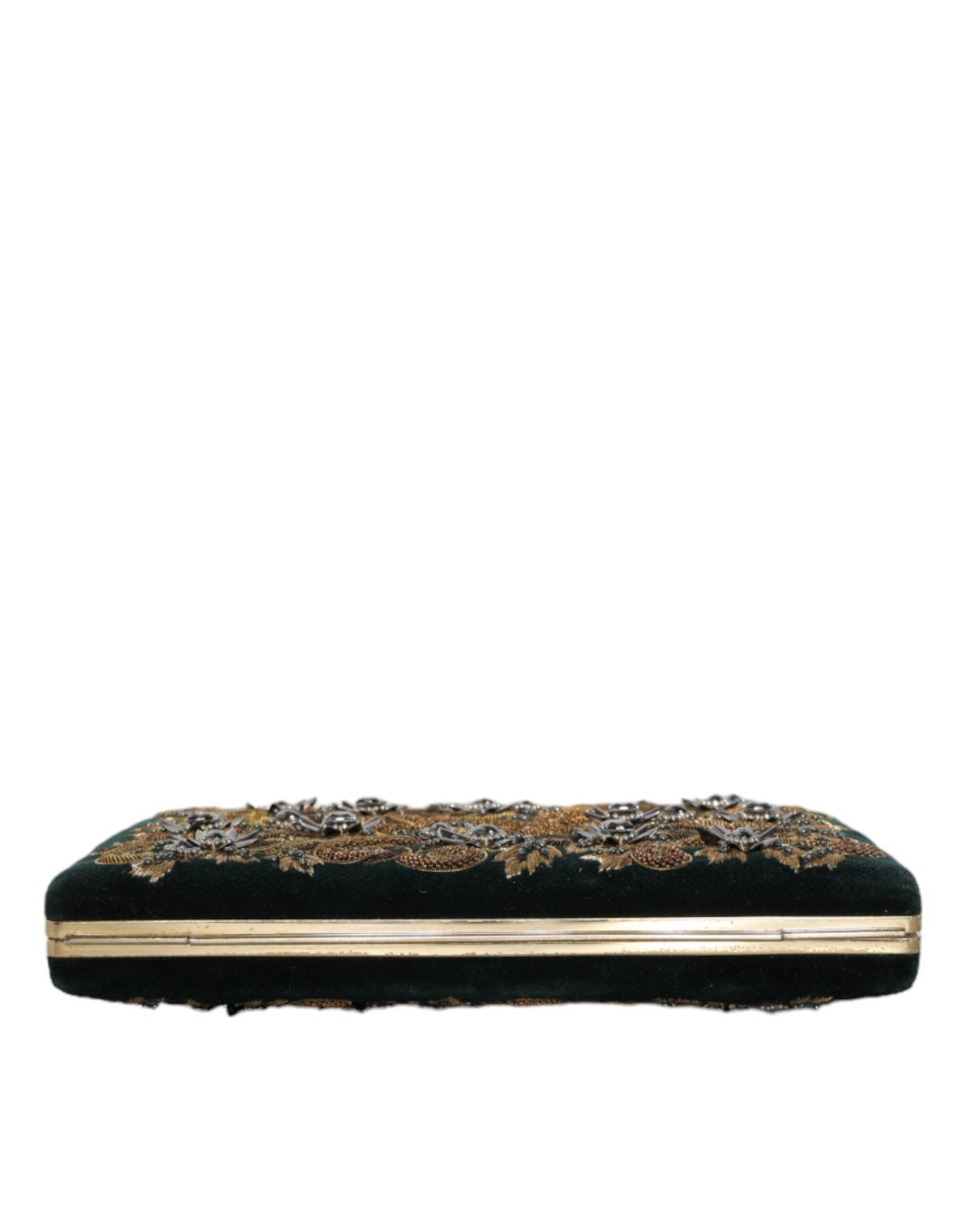 Compact Evening Box Clutch Convertible Handbag by Dolce & Gabbana for women in velvet poly cotton & leather black, gold, pearl & signature features an exquisite silhouette, showcasing a secure , ample cardholder, and exquisite for a sophisticated finish.