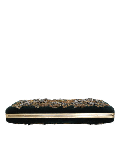 Compact Evening Box Clutch Convertible Handbag by Dolce & Gabbana for women in velvet poly cotton & leather black, gold, pearl & signature features an exquisite silhouette, showcasing a secure , ample cardholder, and exquisite for a sophisticated finish.