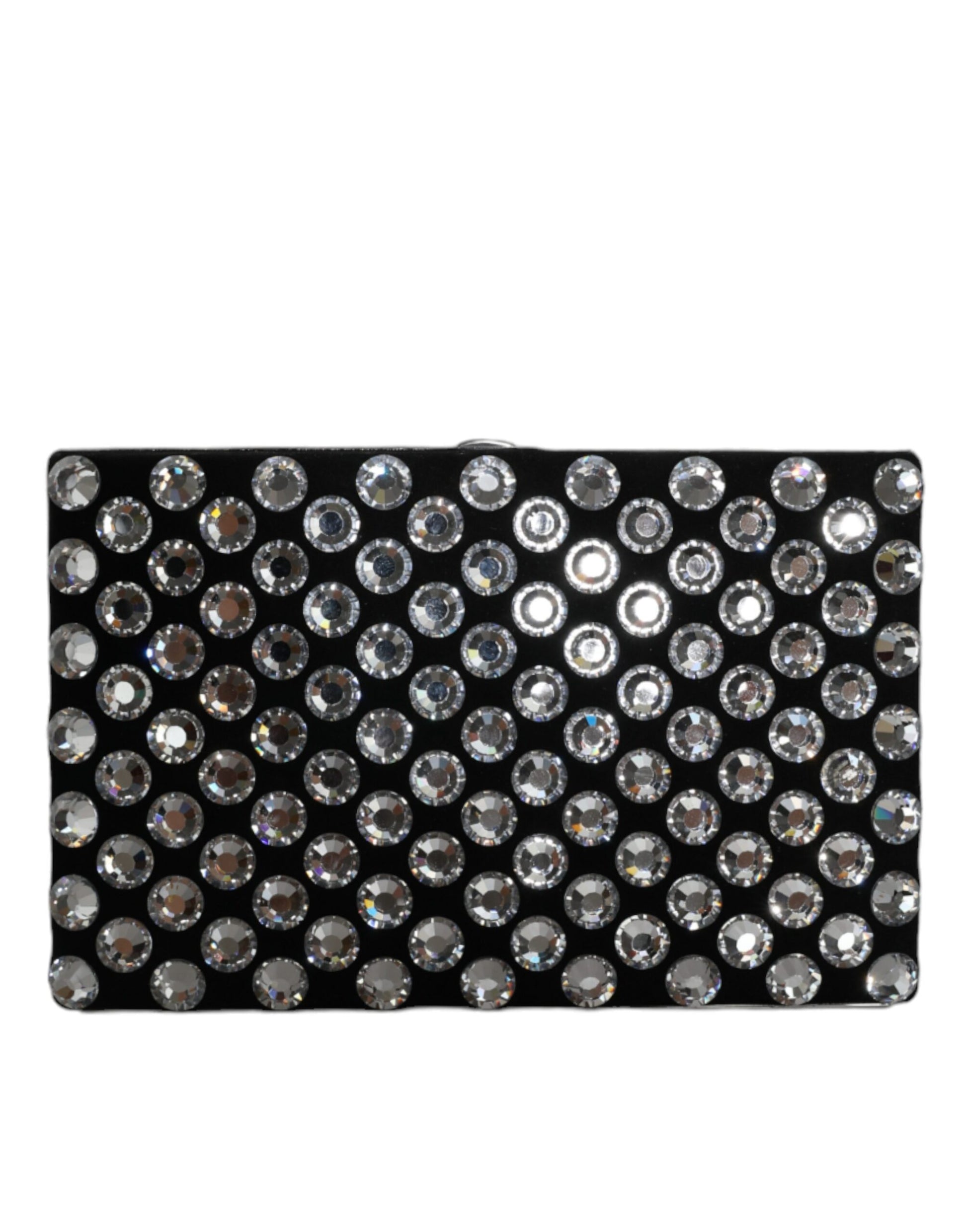 Compact Evening Box Clutch Convertible Handbag by Dolce & Gabbana for women in goat leather & aluminium black & silver features a polished silhouette with a secure , ample , and polished for a sophisticated look.