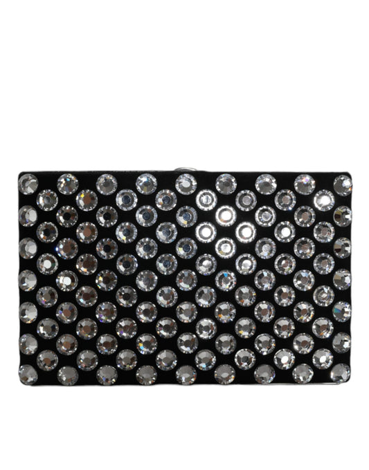 Compact Evening Box Clutch Convertible Handbag by Dolce & Gabbana for women in goat leather & aluminium black & silver features a polished silhouette with a secure , ample , and polished for a sophisticated look.