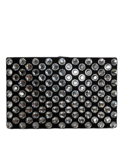 Compact Evening Box Clutch Convertible Handbag by Dolce & Gabbana for women in goat leather & aluminium black & silver features a exquisite silhouette with a secure , ample , and versatile for a exquisite look.