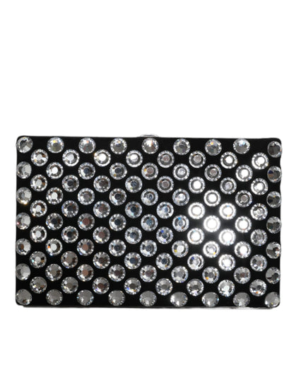 Compact Evening Box Clutch Convertible Handbag by Dolce & Gabbana for women in goat leather & aluminium black & silver features an exquisite silhouette, showcasing a secure , ample , and versatile for exquisite style.