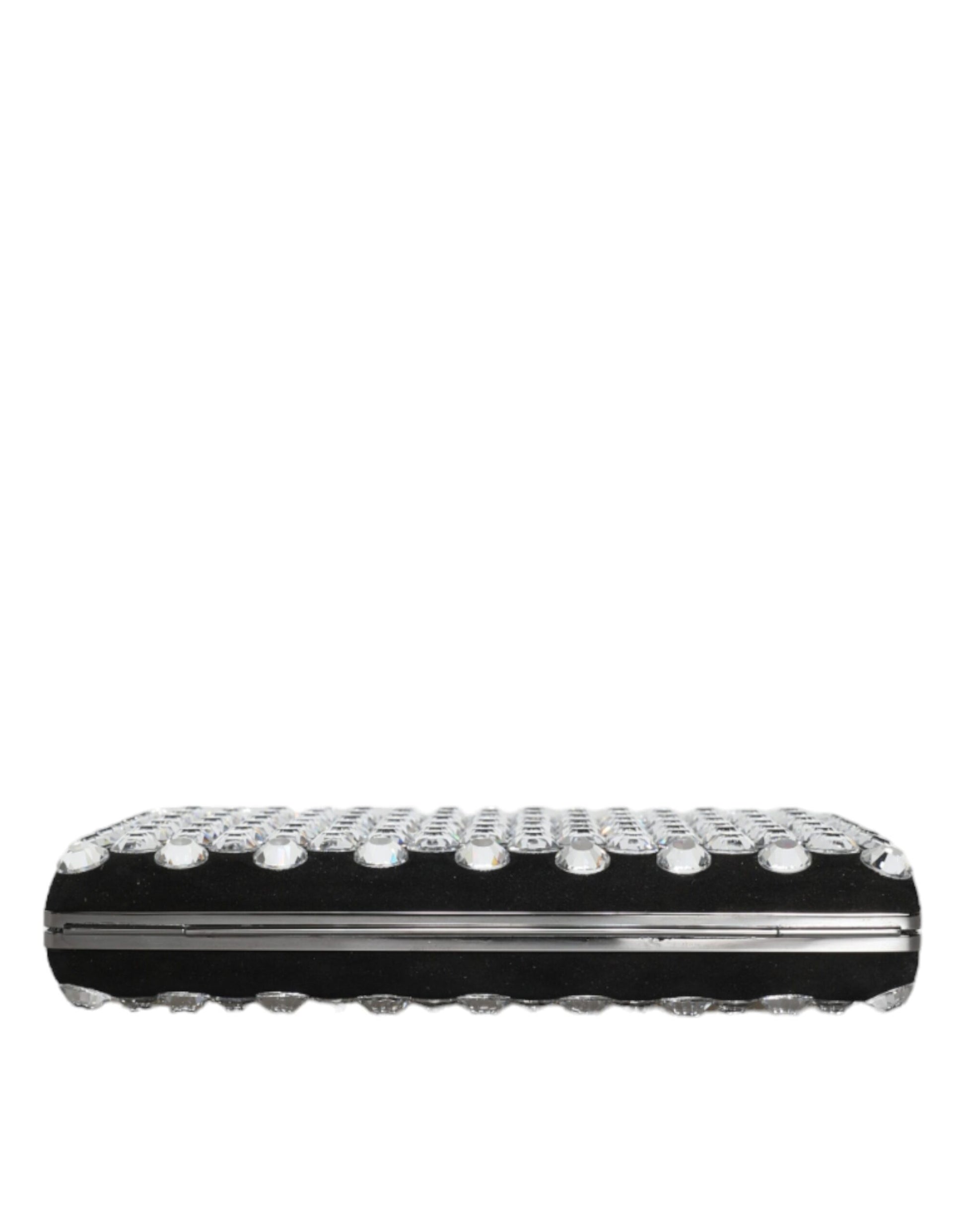 Compact Evening Box Clutch Convertible Handbag by Dolce & Gabbana for women in goat leather & aluminium black & silver presents a exquisite silhouette, showcasing a secure and organized with versatile .