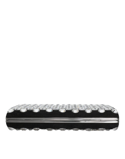 Compact Evening Box Clutch Convertible Handbag by Dolce & Gabbana for women in goat leather & aluminium black & silver presents a exquisite silhouette, showcasing a secure and organized with versatile .