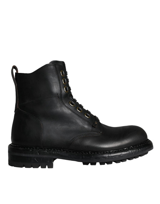 Dolce & Gabbana Men's Calf Leather & Rubber Lace-Up Mid-Calf Boots - Black