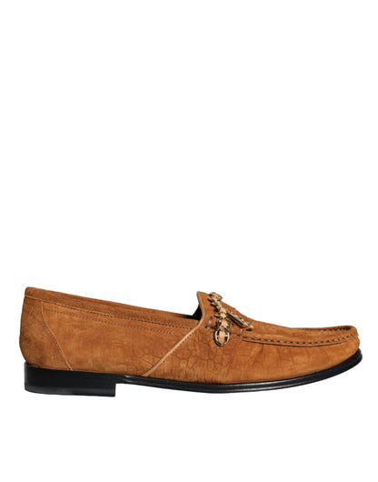Brown Velvet Leather Logo Mocassin Slip On Shoes