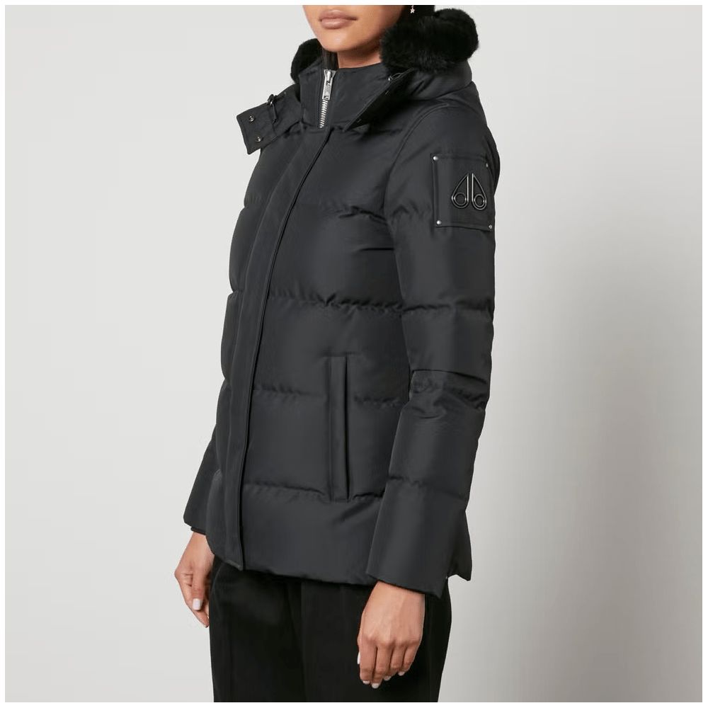 Hooded Jacket by Moose Knuckles for women in polyester goose down & faux fur black features an utilitarian silhouette with a refined hooded neckline, showcasing sophisticated pockets, hooded & insulated for an utilitarian aesthetic.