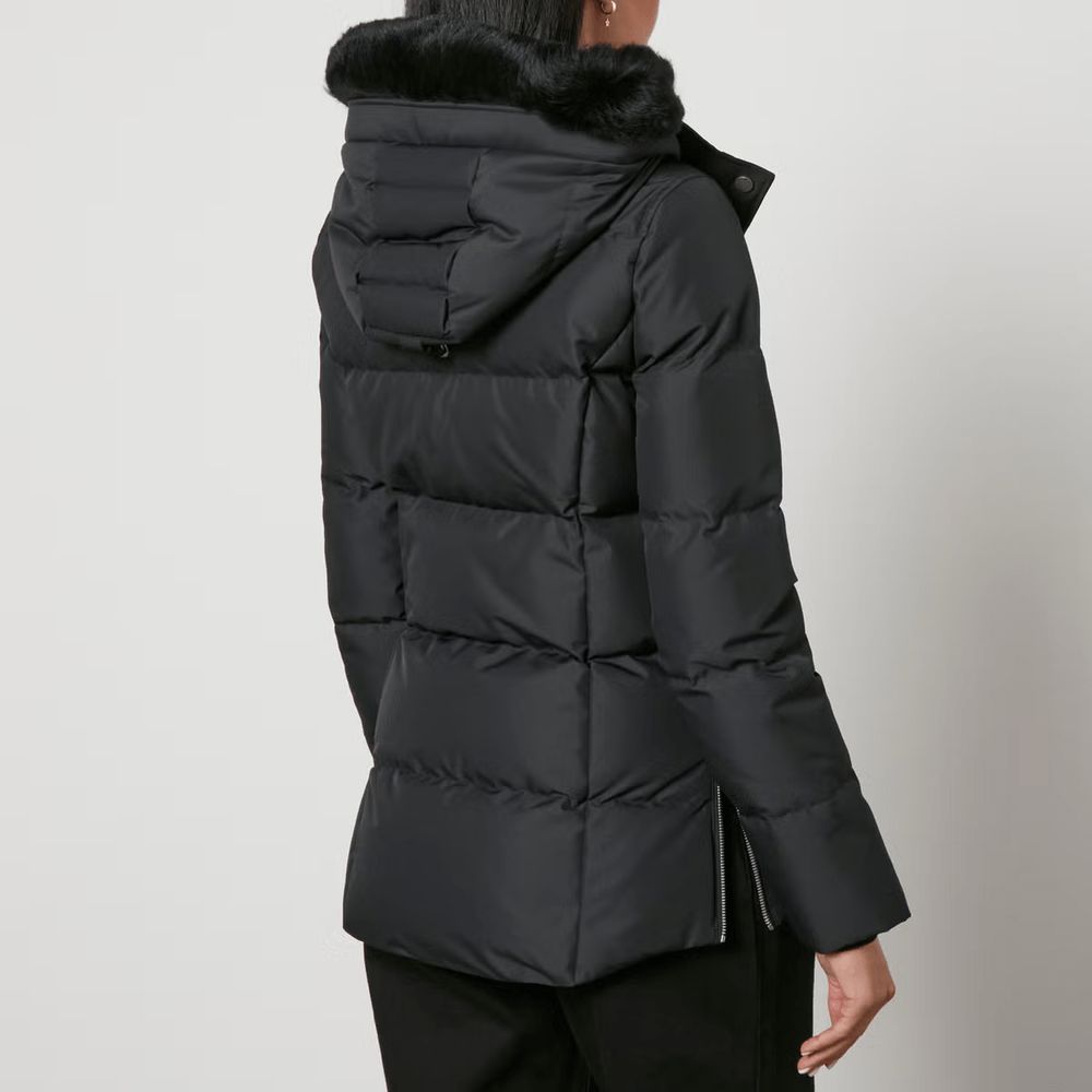 Hooded Jacket by Moose Knuckles for women in polyester goose down & faux fur black features a smart silhouette, perfectly accentuated by its unique hooded neckline and functional pockets, hooded & insulated for a smart finish.