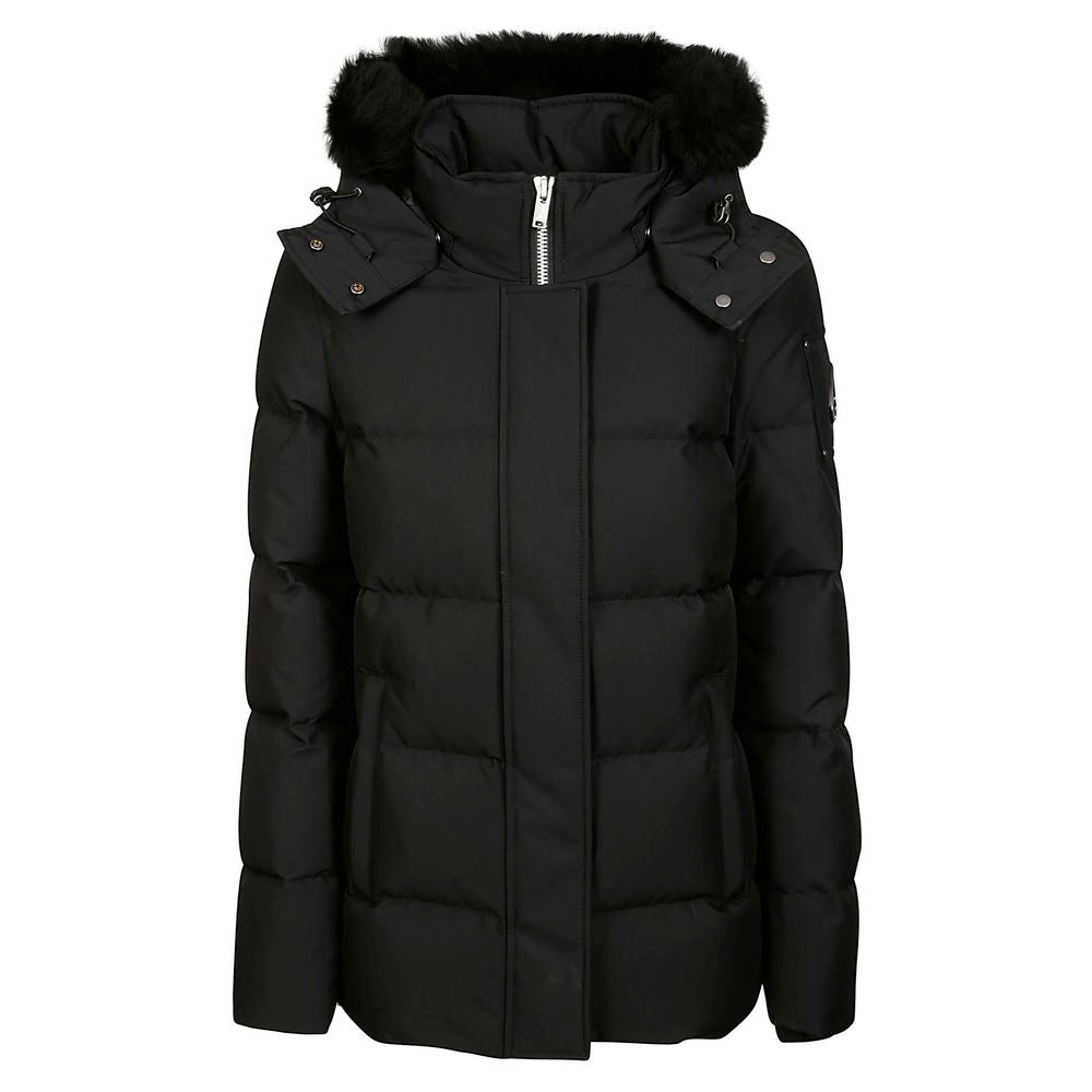 Hooded Jacket by Moose Knuckles for women in polyester goose down & faux fur black showcases a enveloping silhouette, artfully detailed with a enveloping hooded neckline and premium pockets, hooded & insulated for a truly enveloping finish.