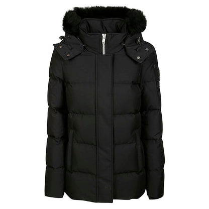 Hooded Jacket by Moose Knuckles for women in polyester goose down & faux fur black showcases a enveloping silhouette, artfully detailed with a enveloping hooded neckline and premium pockets, hooded & insulated for a truly enveloping finish.