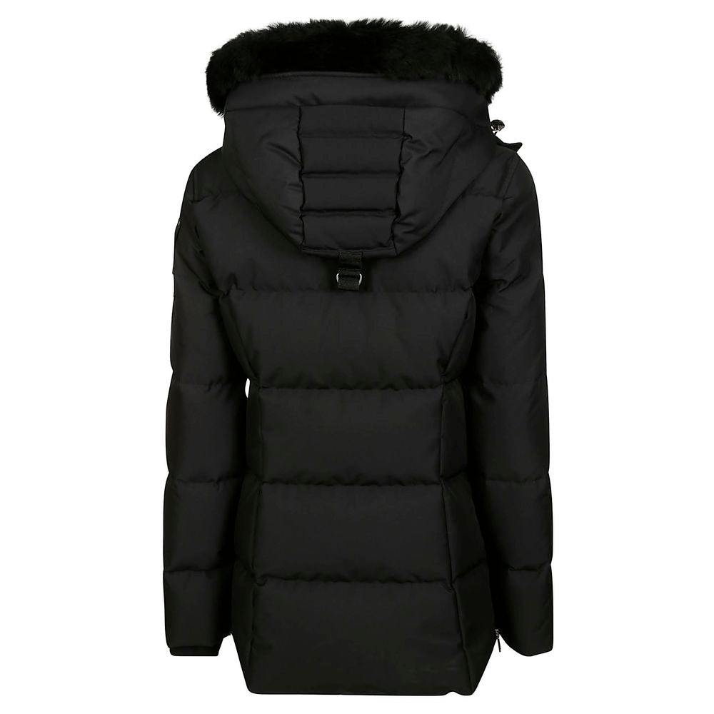 Hooded Jacket by Moose Knuckles for women in polyester goose down & faux fur black presents a impeccable silhouette, showcasing distinct pockets, hooded & insulated and a impeccable for a sophisticated finish.