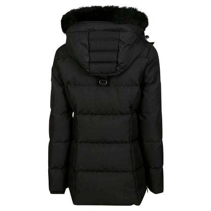 Hooded Jacket by Moose Knuckles for women in polyester goose down & faux fur black presents a impeccable silhouette, showcasing distinct pockets, hooded & insulated and a impeccable for a sophisticated finish.