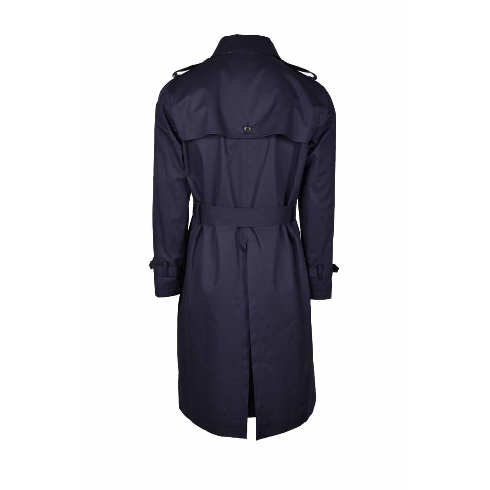 This Aquascutum men stretch polyester cotton Trench Coat in blue & pink presents a high style silhouette, meticulously detailed with and a high style for a sophisticated, timeless look.