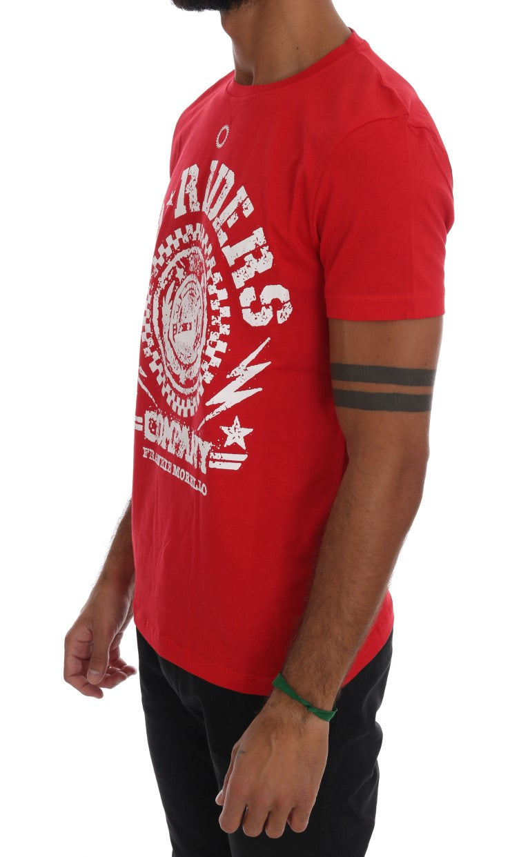 Frankie Morello Men's Red Cotton RIDERS Crewneck T-Shirt
