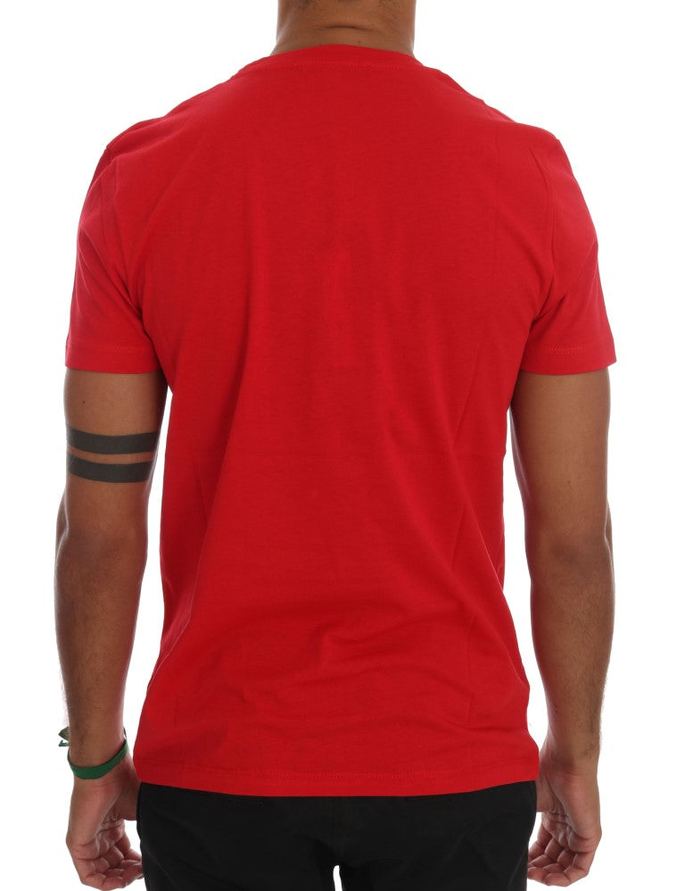 Frankie Morello Men's Red Cotton RIDERS Crewneck T-Shirt