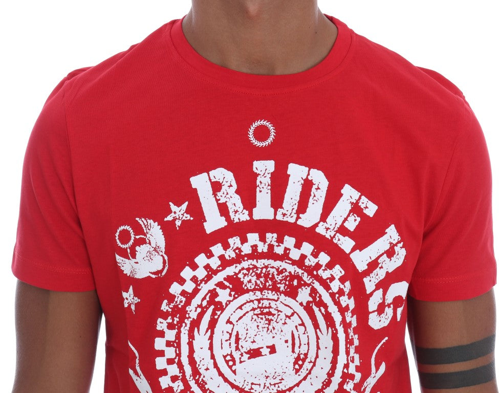 Frankie Morello Men's Red Cotton RIDERS Crewneck T-Shirt
