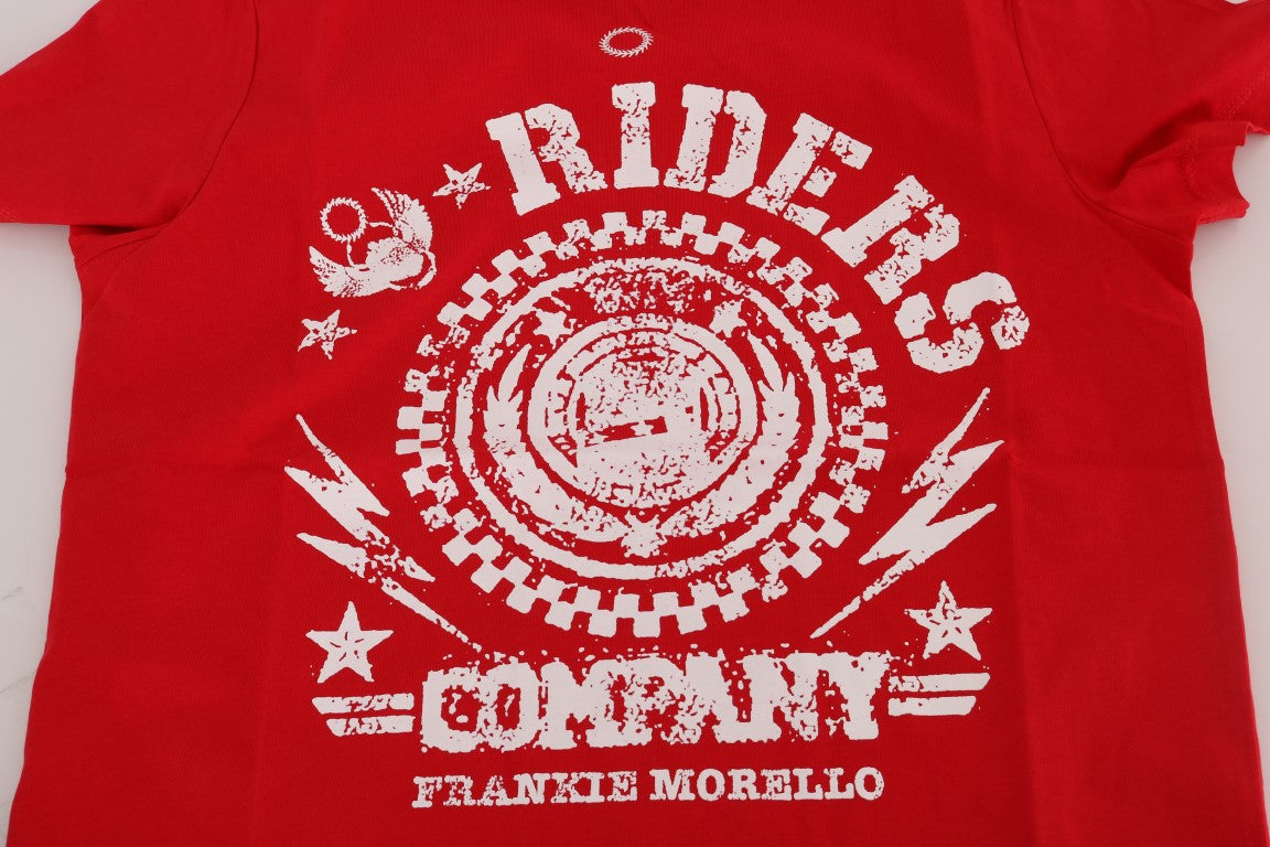 Frankie Morello Men's Red Cotton RIDERS Crewneck T-Shirt