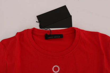 Frankie Morello Men's Red Cotton RIDERS Crewneck T-Shirt