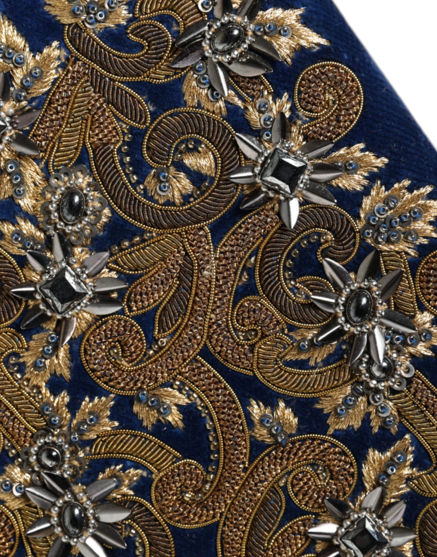 Evening Box Clutch Convertible Handbag by Dolce & Gabbana for women in velvet poly cotton & leather black, blue, gold & pearl presents a enviable design with a secure , ample cardholder, and versatile for a sophisticated look.