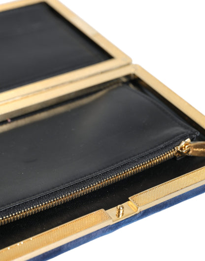 Evening Box Clutch Convertible Handbag by Dolce & Gabbana for women in velvet poly cotton & leather black, blue, gold & pearl features a refined silhouette, showcasing a secure and refined cardholder with versatile for a refined finish.