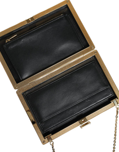 Micro Crossbody Box Clutch Convertible Handbag by Dolce & Gabbana for women in leather & brass black, brown & gold presents a exquisite silhouette, showcasing a secure and organized cardholder with versatile crossbody-strap & detachable-strap.