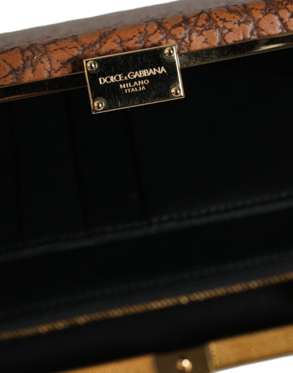 Micro Crossbody Box Clutch Convertible Handbag by Dolce & Gabbana for women in leather & brass black, brown & gold features an exquisite silhouette, showcasing a secure , ample cardholder, and versatile crossbody-strap & detachable-strap for exquisite style.