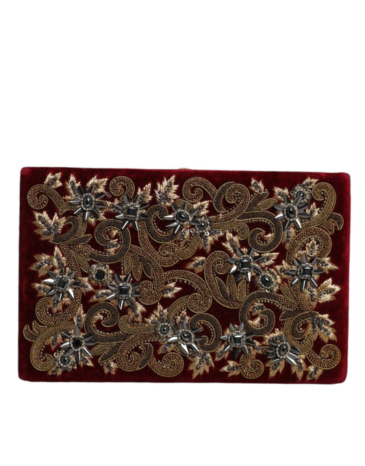 Compact Evening Box Clutch Convertible Handbag by Dolce & Gabbana for women in velvet poly cotton & leather black, gold, pearl & red features an exquisite silhouette, showcasing a secure , ample cardholder, and exquisite for a sophisticated finish.