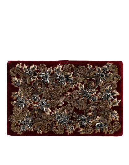 Compact Evening Box Clutch Convertible Handbag by Dolce & Gabbana for women in velvet poly cotton & leather black, gold, pearl & red features an exquisite silhouette, showcasing a secure , ample cardholder, and versatile for exquisite style.