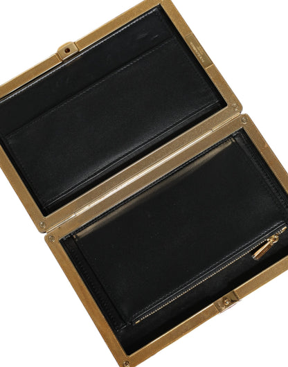 Compact Evening Box Clutch Convertible Handbag by Dolce & Gabbana for women in velvet poly cotton & leather black, gold, pearl & red presents a exquisite silhouette, showcasing a secure and organized cardholder with versatile .