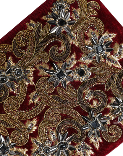 Compact Evening Box Clutch Convertible Handbag by Dolce & Gabbana for women in velvet poly cotton & leather black, gold, pearl & red features an exquisite silhouette, showcasing a secure , ample cardholder, and exquisite for a sophisticated finish.