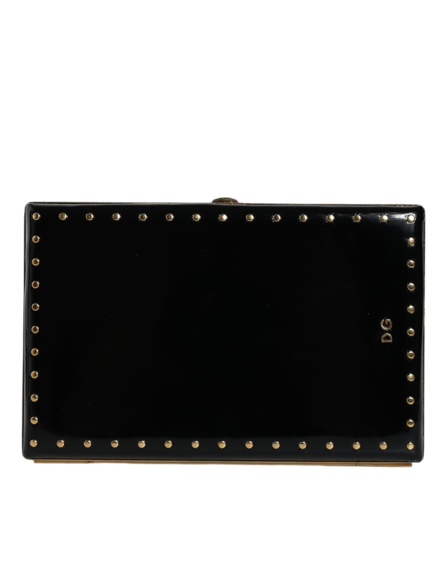 Compact Evening Box Clutch Convertible Handbag by Dolce & Gabbana for women in leather & brass black & gold presents a exquisite silhouette, showcasing a secure and organized with versatile .