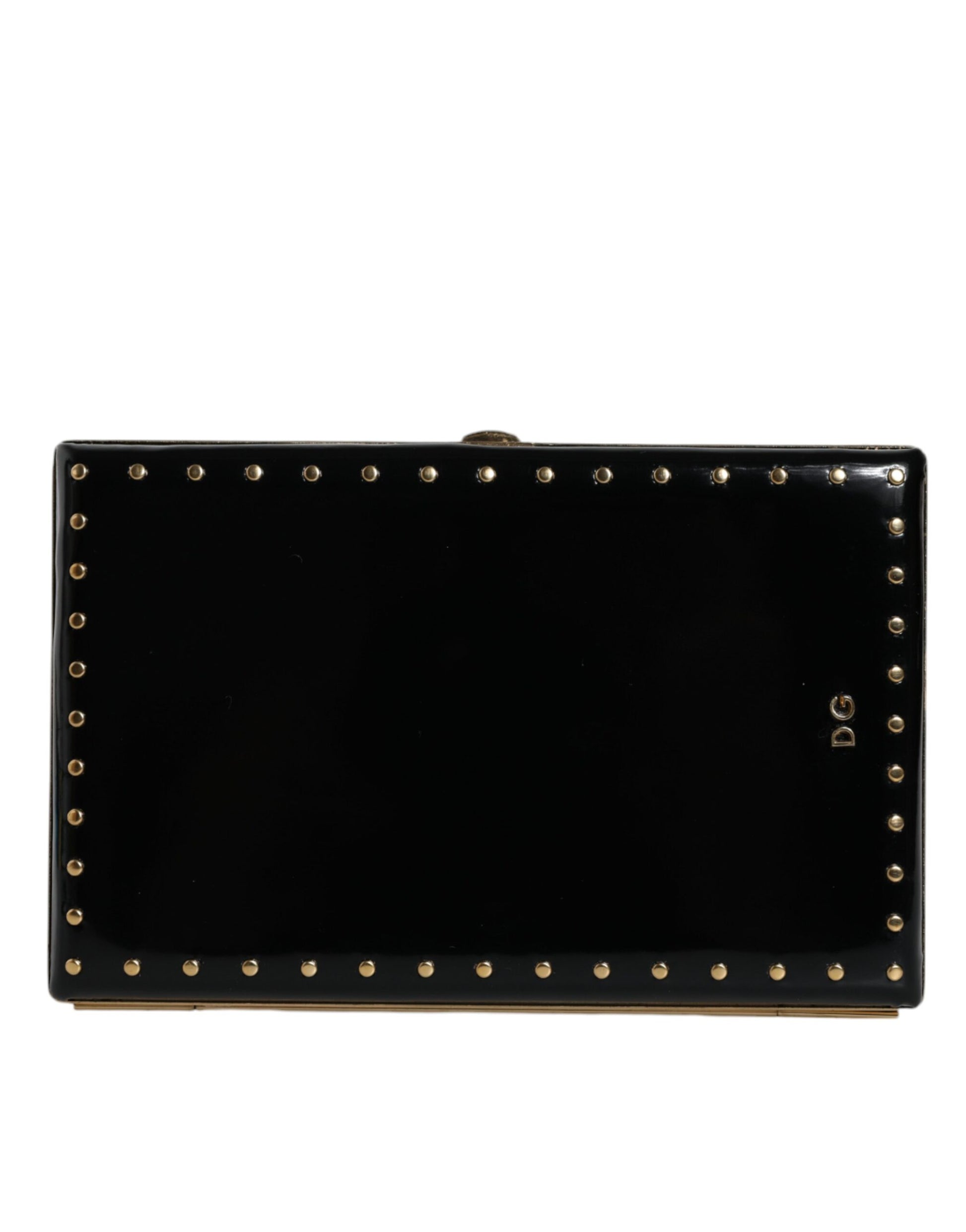 Compact Evening Box Clutch Convertible Handbag by Dolce & Gabbana for women in leather & brass black & gold presents a exquisite silhouette, showcasing a secure and organized with versatile .
