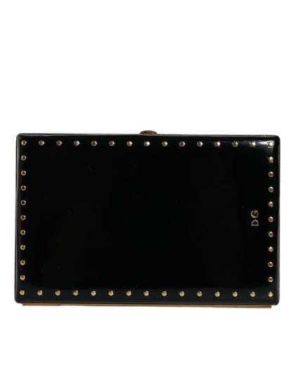 Compact Evening Box Clutch Convertible Handbag by Dolce & Gabbana for women in leather & brass black & gold presents a exquisite silhouette, showcasing a secure and organized with versatile .