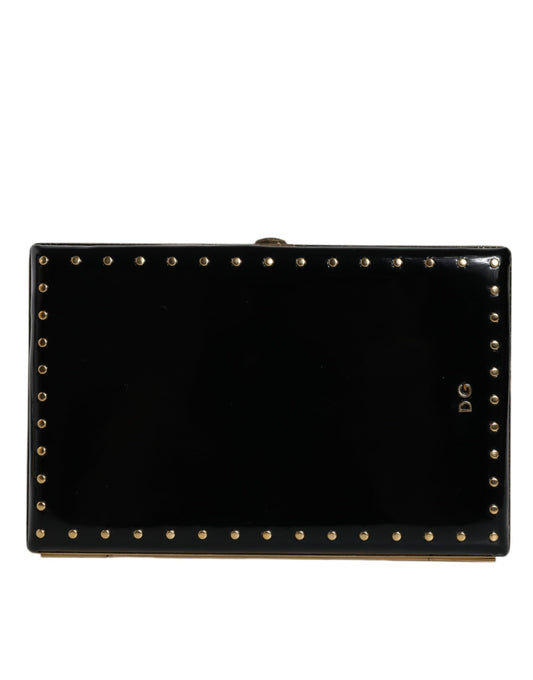 Compact Evening Box Clutch Convertible Handbag by Dolce & Gabbana for women in leather & brass black & gold presents a exquisite silhouette, showcasing a secure and organized with versatile .