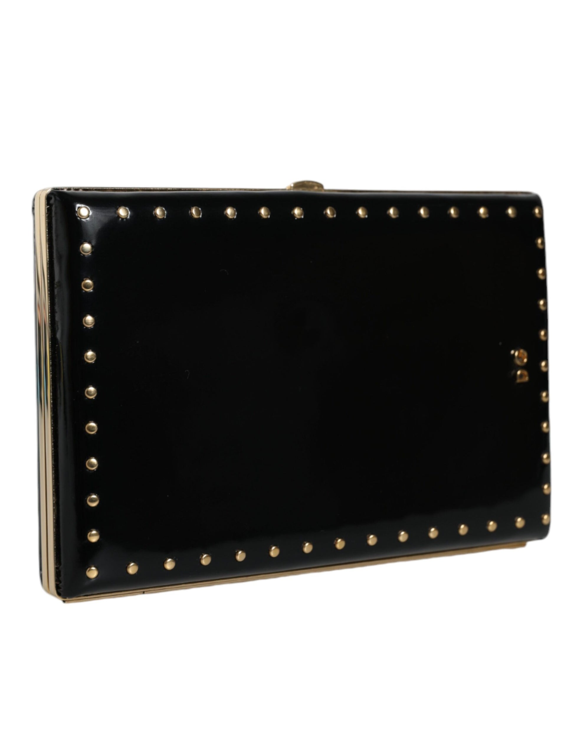 Compact Evening Box Clutch Convertible Handbag by Dolce & Gabbana for women in leather & brass black & gold features an exquisite silhouette, showcasing a secure , ample , and versatile for exquisite style.