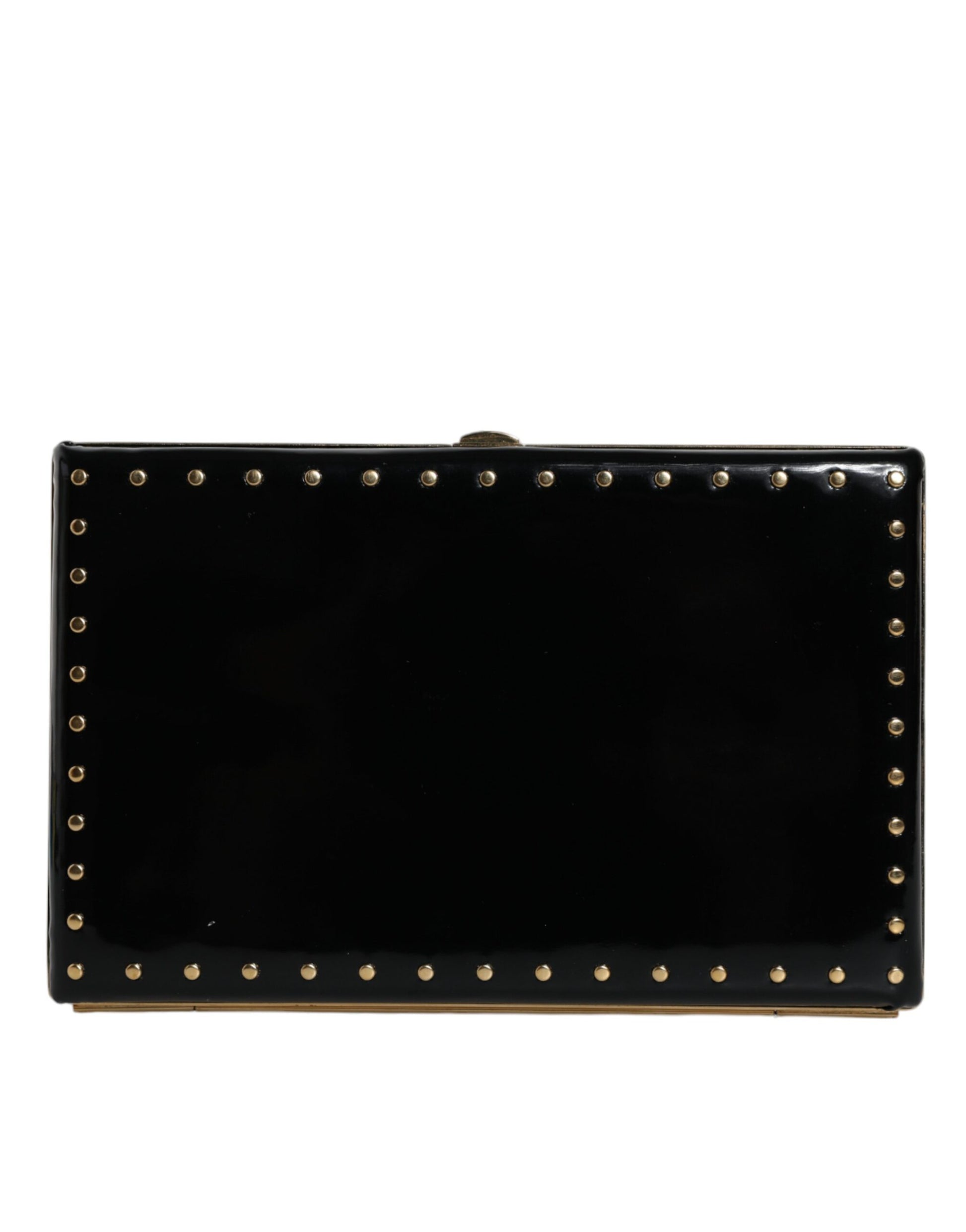Compact Evening Box Clutch Convertible Handbag by Dolce & Gabbana for women in leather & brass black & gold features a refined silhouette, showcasing a secure and refined with versatile for a refined finish.