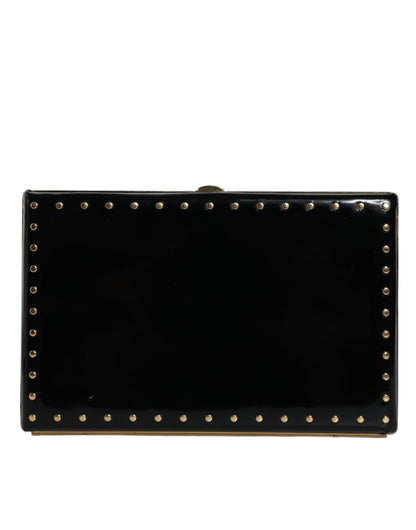 Compact Evening Box Clutch Convertible Handbag by Dolce & Gabbana for women in leather & brass black & gold features a refined silhouette, showcasing a secure and refined with versatile for a refined finish.