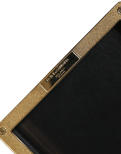 Compact Evening Box Clutch Convertible Handbag by Dolce & Gabbana for women in leather & brass black & gold features a exquisite silhouette with a secure , ample , and versatile for a exquisite look.