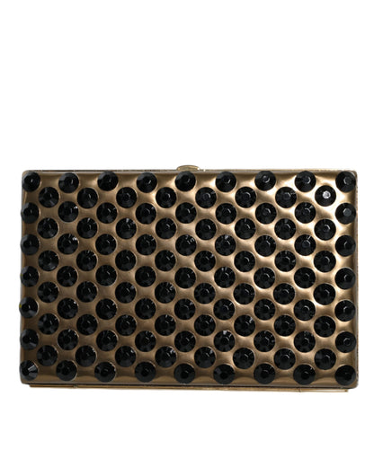 Evening Box Clutch Convertible Handbag by Dolce & Gabbana for women in leather & brass black & gold presents a exquisite silhouette, showcasing a secure and organized with versatile .