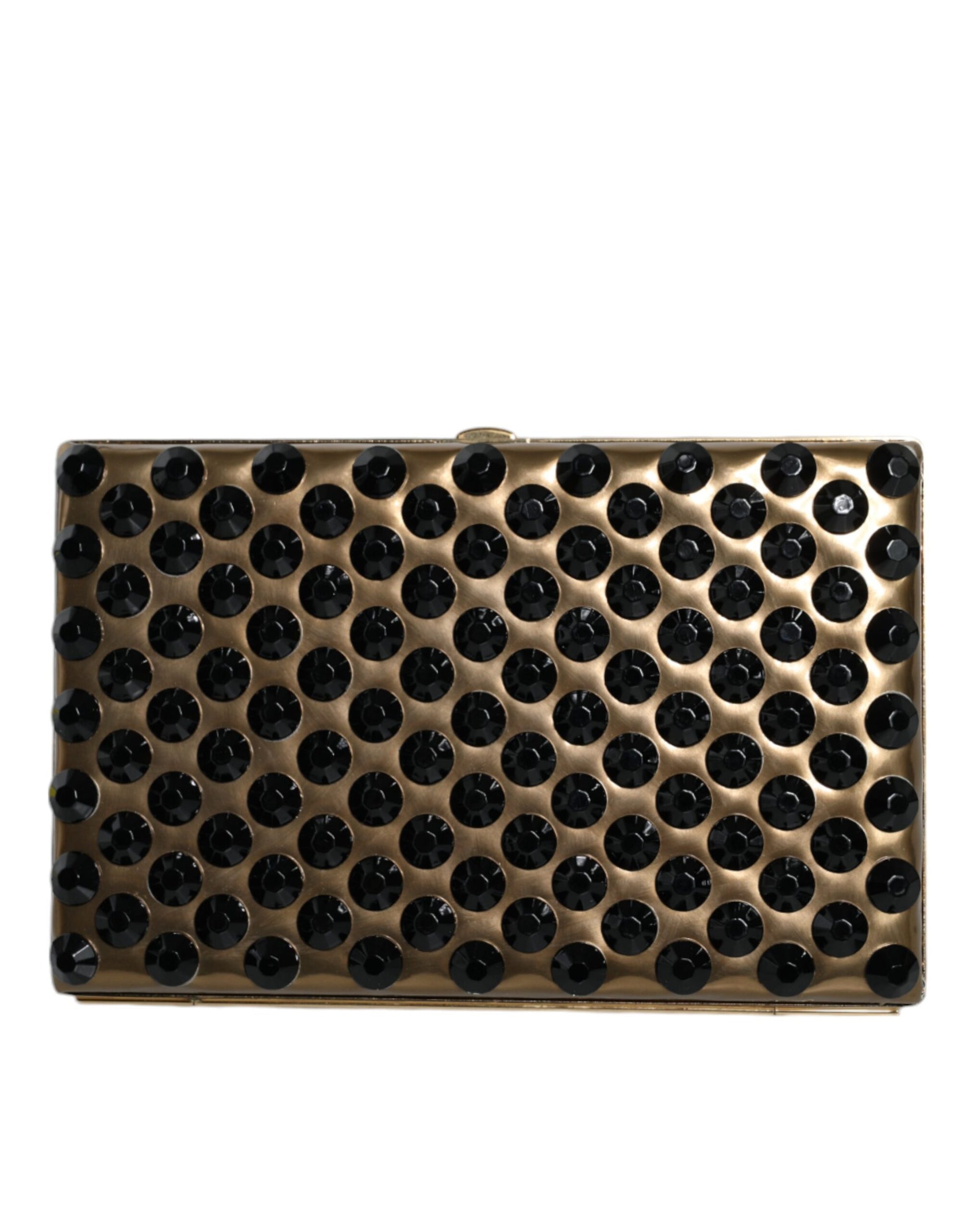 Evening Box Clutch Convertible Handbag by Dolce & Gabbana for women in leather & brass black & gold features an exquisite silhouette, showcasing a secure , ample , and versatile for exquisite style.