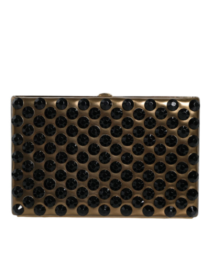 Evening Box Clutch Convertible Handbag by Dolce & Gabbana for women in leather & brass black & gold features a polished silhouette with a secure , ample , and polished for a sophisticated look.