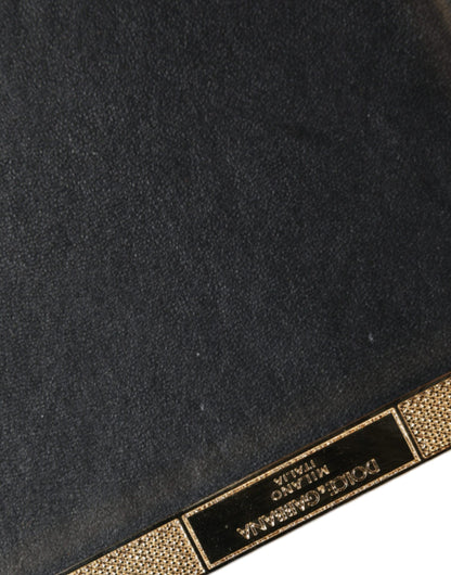 Evening Box Clutch Convertible Handbag by Dolce & Gabbana for women in leather & brass black & gold features a exquisite silhouette with a secure , ample , and versatile for a exquisite look.