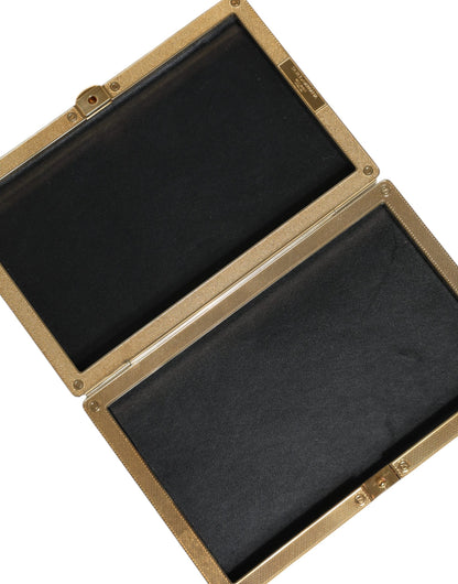 Evening Box Clutch Convertible Handbag by Dolce & Gabbana for women in leather & brass black & gold features an exquisite silhouette, showcasing a secure , ample , and exquisite for a sophisticated finish.