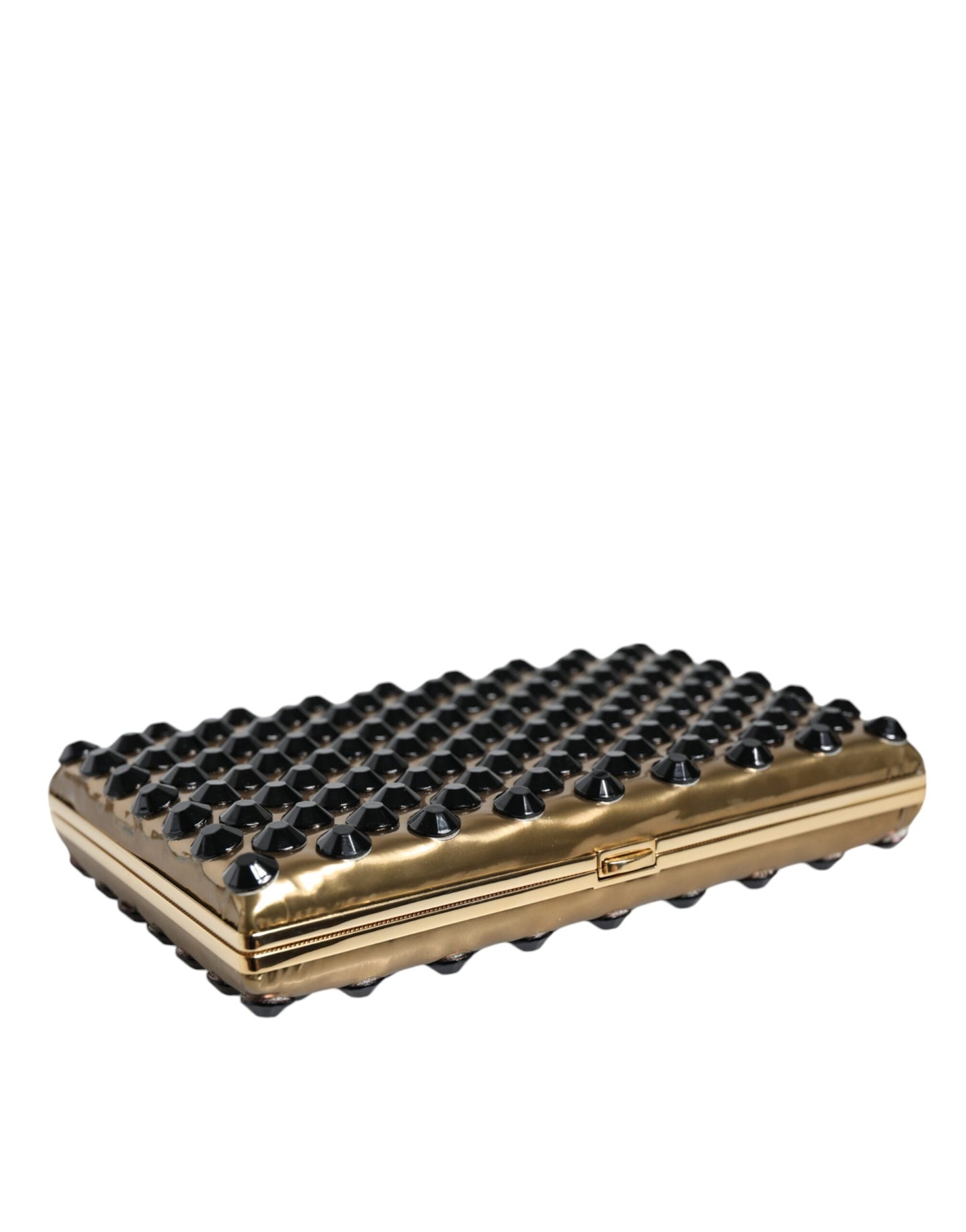 Evening Box Clutch Convertible Handbag by Dolce & Gabbana for women in leather & brass black & gold features an exquisite silhouette, showcasing a secure , ample , and versatile for exquisite style.
