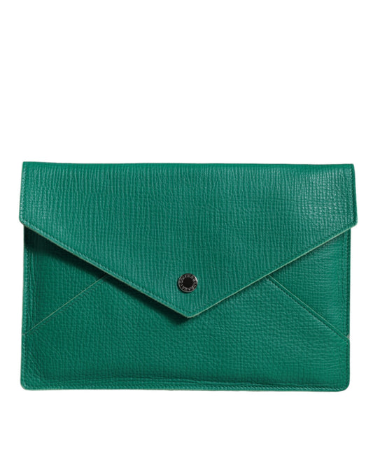 Mini Pouch Clutch Handbag by Dolce & Gabbana for women in leather & metal green showcases a sculptural silhouette, featuring a secure snap & button, ample , and versatile for a sculptural aesthetic.